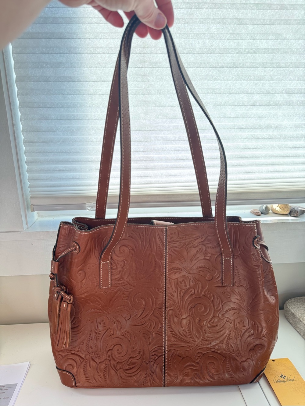 Patricia Nash Tan Embossed Leather Shoulder Bag